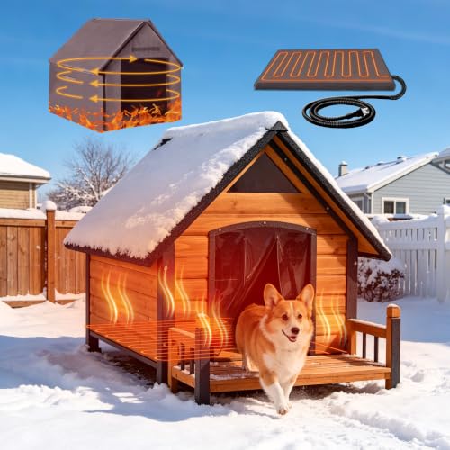 Heated Dog House for Outside with Iron Frame and Heating Pad