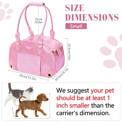 Dog Carrier Purse (15.3"L x 8.1"W x 10.0"H / Bling Pink)