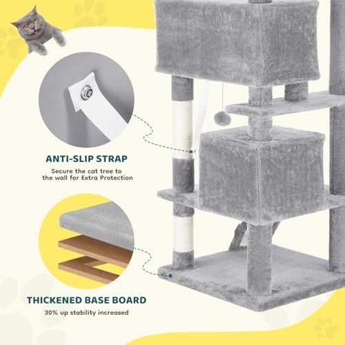 54 Inch Cat Tree Tower with Scratching Posts (Light Grey / 54 Inch)