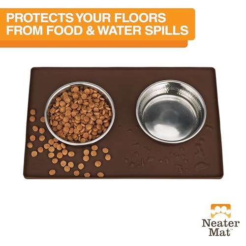 Neater Mat Pet Mats for Food and Water (16"L x 10"W / Brown)