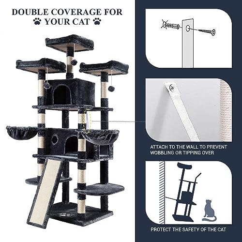 68 Inches Cat Tree (68 in / Smoky Grey)