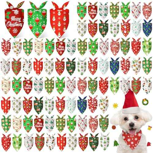 100 Pcs Christmas Dog Bandanas Bulk (Christmas / 19.7 x 13.8 x 13.8 Inch)