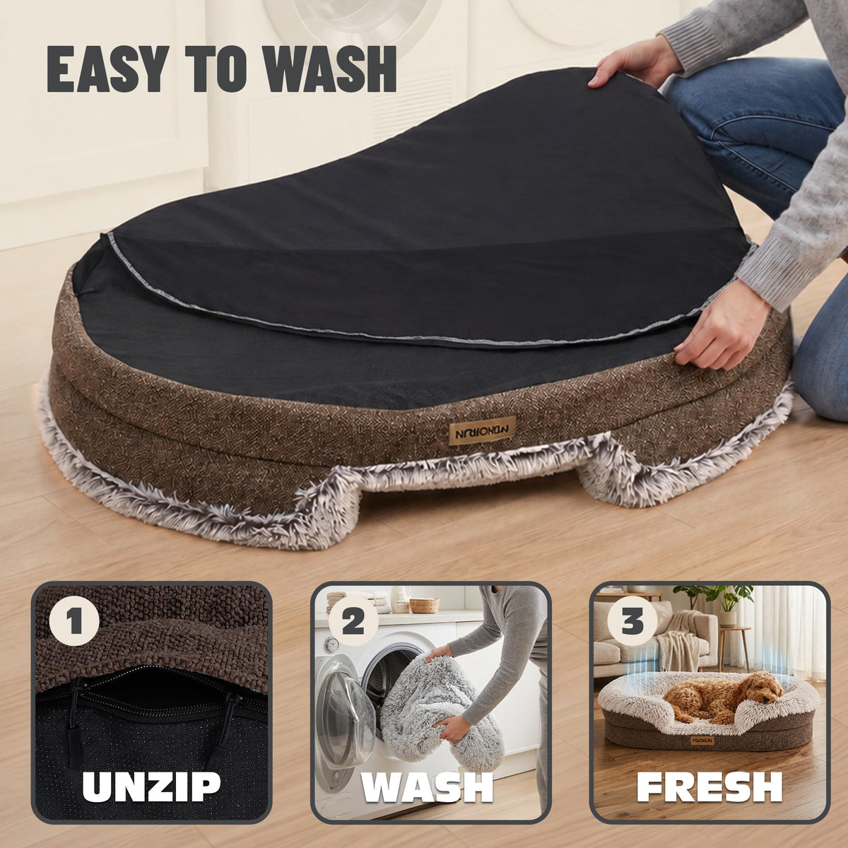 Fluffy Orthopedic Dog Beds Large Sized Dog (Coffee / XL(48", UP to 110lbs))