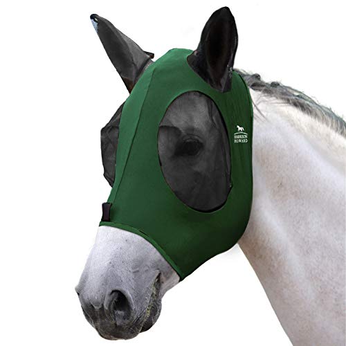 Super Comfort Stretchy Fitting Horse Fly Mask with UV Protection Soft on Skin with Breathability Deep Green Pony (Pony / Deep Green)