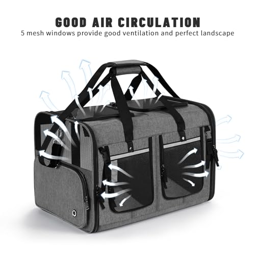 Cat Carrier for 2 Cats (Gray+ with Big Pocket)
