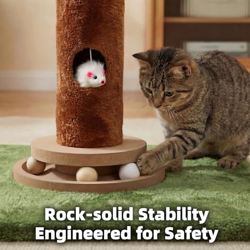 Cat Scratching Post 35'' Tall with Toy Mouse for Indoor Cats (Green-35 Inches)