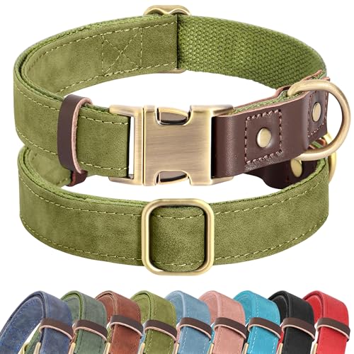 PU Leather Dog Collar for Large Dogs (Olive Green / XL: Neck 20-27", Width 1¼")
