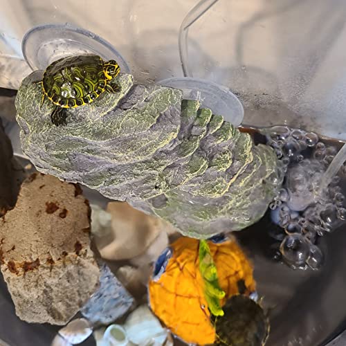 Turtle Basking Platform with Suction Cup Tortoise Climbing Rest Terrace Resin Step Decoration Reptile Habitat Rock Decor for Frogs (Slope)