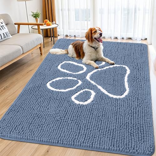 Dog Door Mat for Muddy Paws (71"X46" / Airy Blue and White)
