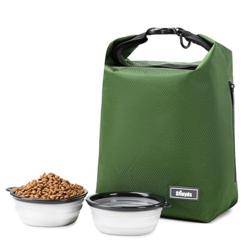Dog Food Travel Bag Pet Food Container2PCS Collapsible Dog Travel Bowls and Zipper Side Pocket 20L (Green / 20L)