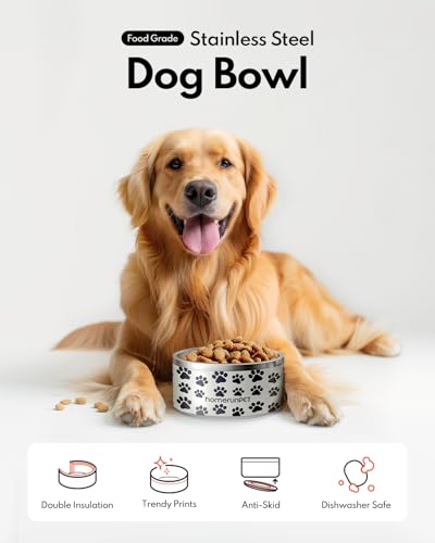 Double Wall Stainless Steel Dog Bowls (32oz / Paw Print)