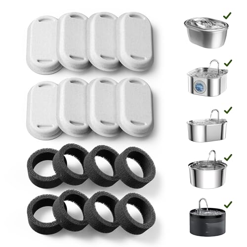 8 Packs Replacement Filters for Stainless Steel Cat Water Fountain PLWF003 & PLWF006 (White / 8 Packs)