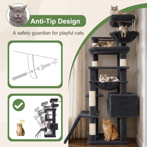 Tall Cat Tree for Large Cat (Smoky Gray / 75.2 inch)