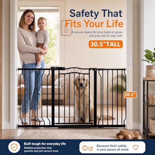 62.5 71.6 Inch Extra Wide Baby Gate Pressure Mounted for Doorways (Black / 62.5"-71.6")