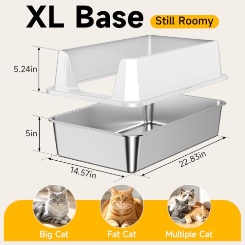 2 Pack XL Stainless Steel Litter Box with High Sides (Pale gray-2Pack)