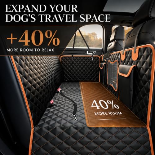 Back Seat Extender for Dogs (Black with Orange / For Cars/Mid-Size SUV/Small Truck)