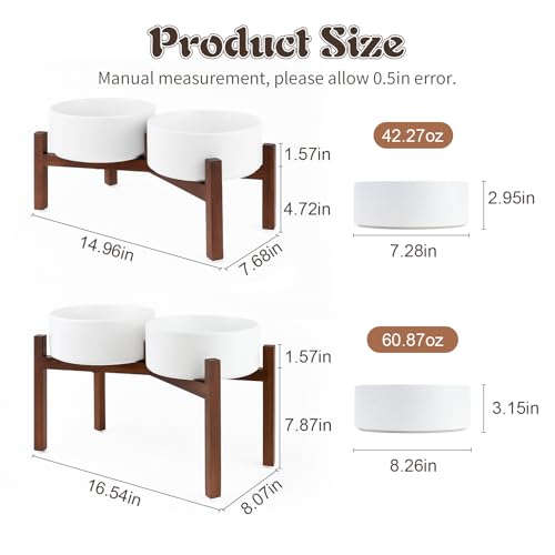 Raised Ceramic Dog Bowls Set with Non (42.27 Oz / White)