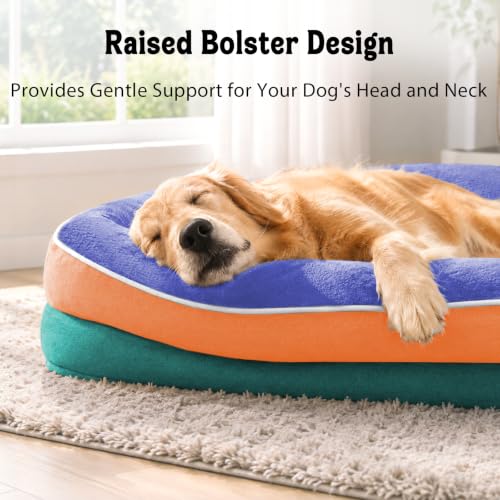 Orthopedic Washable XXL Dog Bed for Extra Large Dogs (Navy Orange / 45"L x 35"W x 7.5"Th)