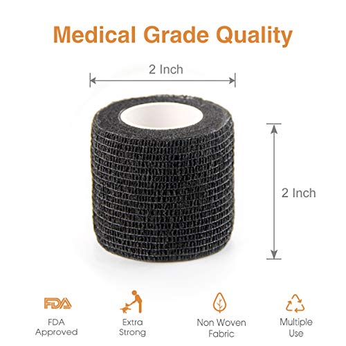 Vet Wrap Cohesive Bandages Bulk Self Adhesive Bandage Wrap Self Adherent Wrap Non (2 Inch Black)