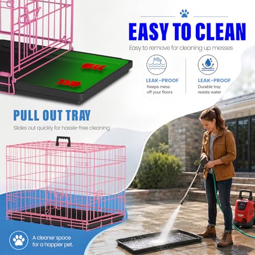 Dog Crate for Small Dogs 24 Inch Folding Kennel Metal Pet Cage Pink (Pink / 24.0"L x 16.0"W x 19.0"H)