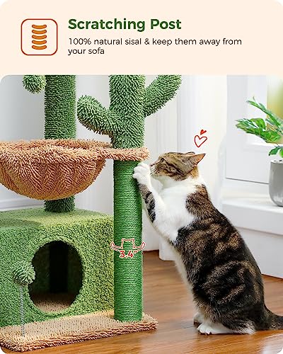 4-in-1 Cactus Cat Tree for Kittens & Small Cats, 33in Green Tower (Green / L(15.8"L x 15.8"W x 33"H))