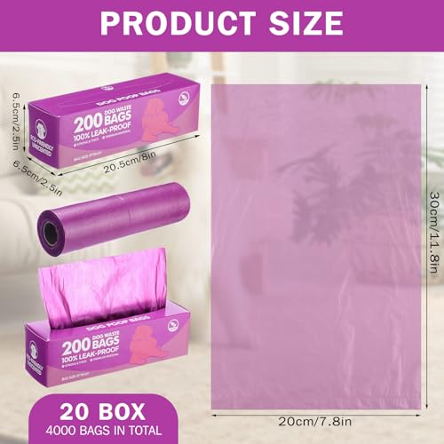 20 Rolls 4000 Ct Dog Poop Bags Leak Proof (1 Count (Pack of 20) / Purple)