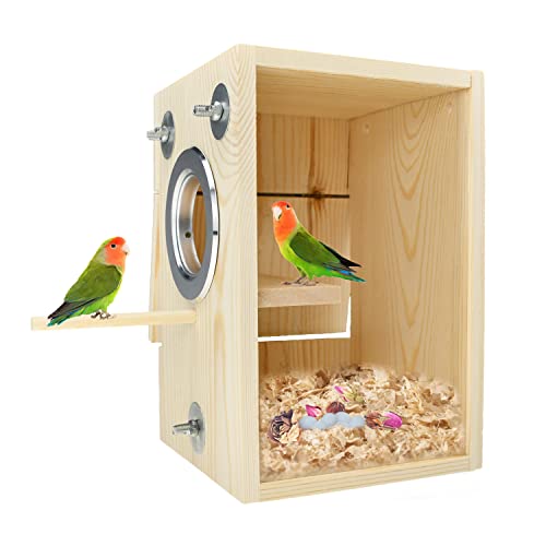 Bird Nest Box Parakeet Breeding Nest Box Bird Nest House Wooden Acrylic Transparent Breeding Box for Finch Lovebirds Cockatiel Budgie Conure Parrot (Small)