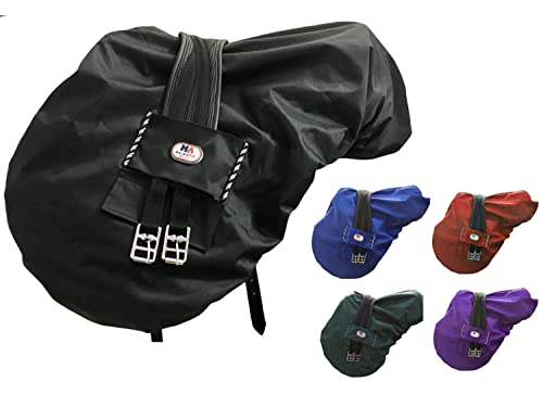 Nylon Waterproof Fleece Lined Ride On English Saddle Cover (Black)