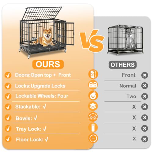3 Pack Three Tier 37" Heavy Duty Stackable Dog Crate with Wheels (37"L x 22.5"W x 29.5"H - 3 Tiers - 3 Pack)