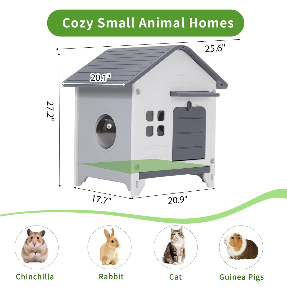 Plastic Rabbit Cage Outdoor Indoor (Grey / 25.6"L x 20.1"W x 27.2"H)
