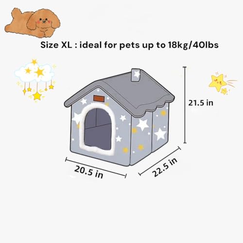 Dog House Indoor Puppy Cave Cat Nest Kennel Pet Bed Portabl Foldable (grey / XL: Size fits 18kg/40lbs (Pets))