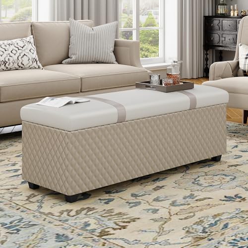 Colorful Faux Leather 38 Inch Storage Bench with Hinged Lid and Foot Rest (Multi Color)