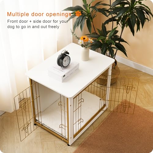 27" Dog Crate Furniture (White+Gold / 27.2"L x 20.1"W x 23.6"H)