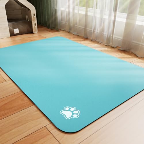 Dog Food Mat Absorbent Cat Mat for Food and Water (Paw Teal / 24"L x 16"W)