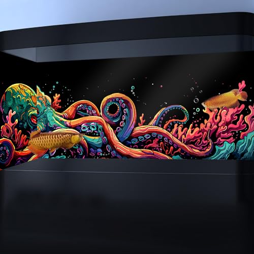 24X12IN Blacklight Octopus Sea Monster HD 3D Black Light Aquarium Background UV Reactive Background Terrarium Background with 10 EVA Double (24X12in/60X30cm / Black light)
