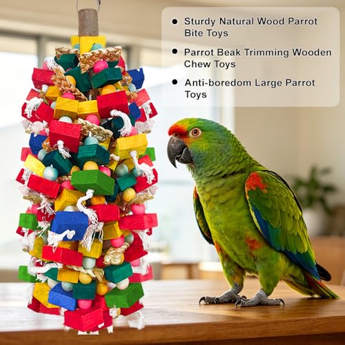 Extra Large Bird Toys for Macaws Cockatoos Amazons Chew (Colorful Wooden Blocks)