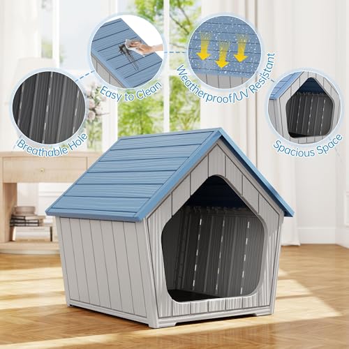 Indoor Outdoor Small Dog House (Classic Blue / 23.43" L × 22.44" W × 22.24" H)