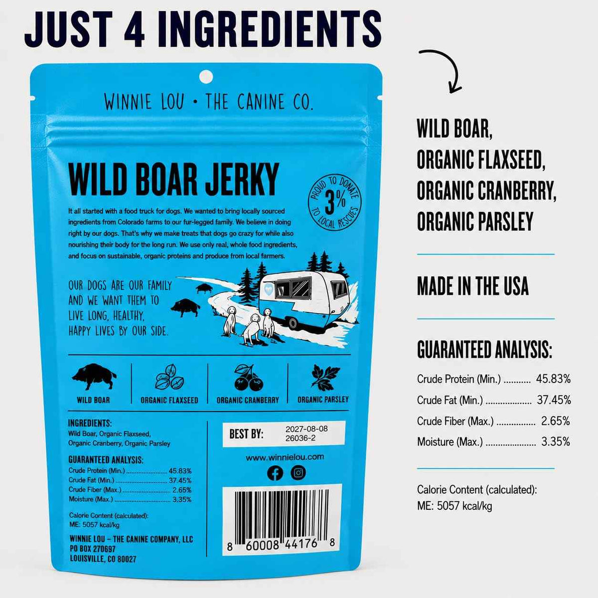 Winnie Lou Wild Boar Jerky Dog Treats (2.5 Ounce (Pack of 1))