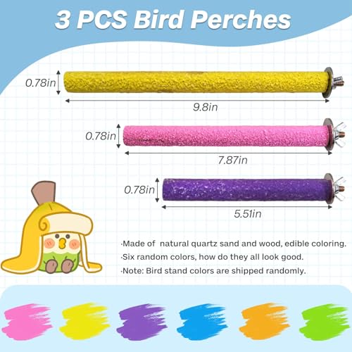 PIVBY Bird Perches for Cage Colorful Parrot Stand Toy Platform Paw Grinding Stick for Small Medium
