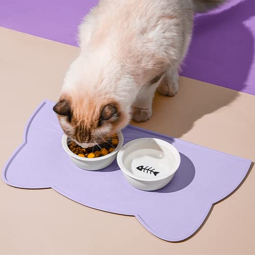 Cat Food Mat Silicone Non Slip Dog Bowl Mat Waterproof Cat Feeding Mat Stop Food Spills and Water Messes Out to Floor Pet Food Mat (Periwinkle Blue / 24'' x 14'')