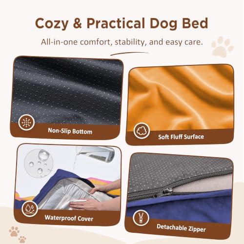Orthopedic Dog Bed for Extra Large Dogs with Bolster (45.0"L x 35.0"W x 8.5"Th / Orange Breeze)