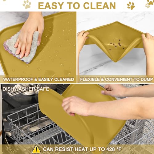 Waterproof Silicone Pet Food Mat with Raised Edge for Dog & Cat (Honey / 19"L x 12"W)