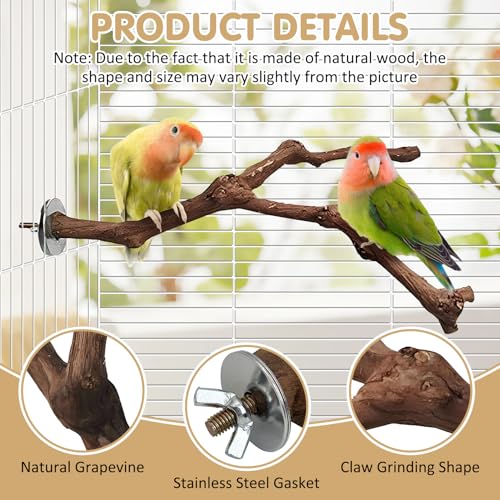 3 Sizes Natural Parrot Perch Grape Wood Bird Stand Pole Parakeet Paw Grinding Fork Chewable Climbing Branches Toy Bird Cage Accessories for Budgies Conures Cockatiels Lovebirds (5.9+7.9+9.8in)