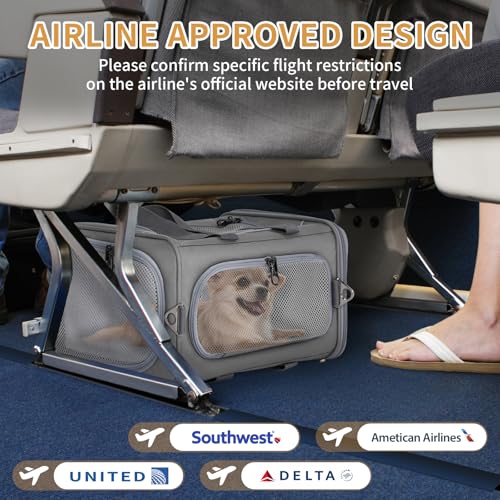 Petsfit Airline Approved Pet Carrier for Small Dogs & Cats (Grey / 19.0"L x 9.0"W x 12.0"H)
