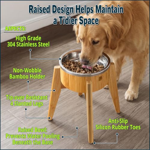 Dog Bowls Elevated for Large Dogs (Height: 15" Bowl: 9.5" / Bamboo-N15)