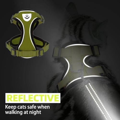 Cat Harness and Leash Set Escape Proof Reflective Cat Walking Harness Adjustable Soft Breathable Mesh Vest for Small Pets (S (NECK 9.5"-11", CHEST 13"-16") / Fluorescent Yellow)