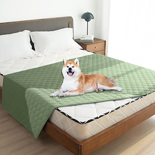 Waterproof Dog Blankets for Large Dogs (82x82 Inch (Pack of 1) / Dark Green/Light Green)