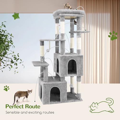 Heavy Duty Cat Trees for Big Cats Maine Coon (Light Grey / 61inch)