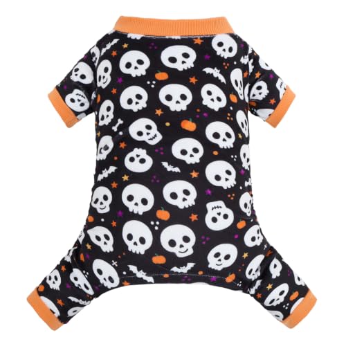 Small Dogs Outfit Soft Puppy Onesies Pjs Halloween Dog Pajamas Pet Coat Cat Apparel Comfy Doggie Jumpsuit Bodysuit for All Seasons P349L (Skull Night / Large)
