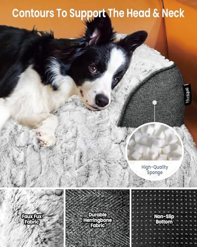 Calming Dog Bed for Couch with Cozy Raised Edge (Grey / 45"L x 37"W x 5"Th)